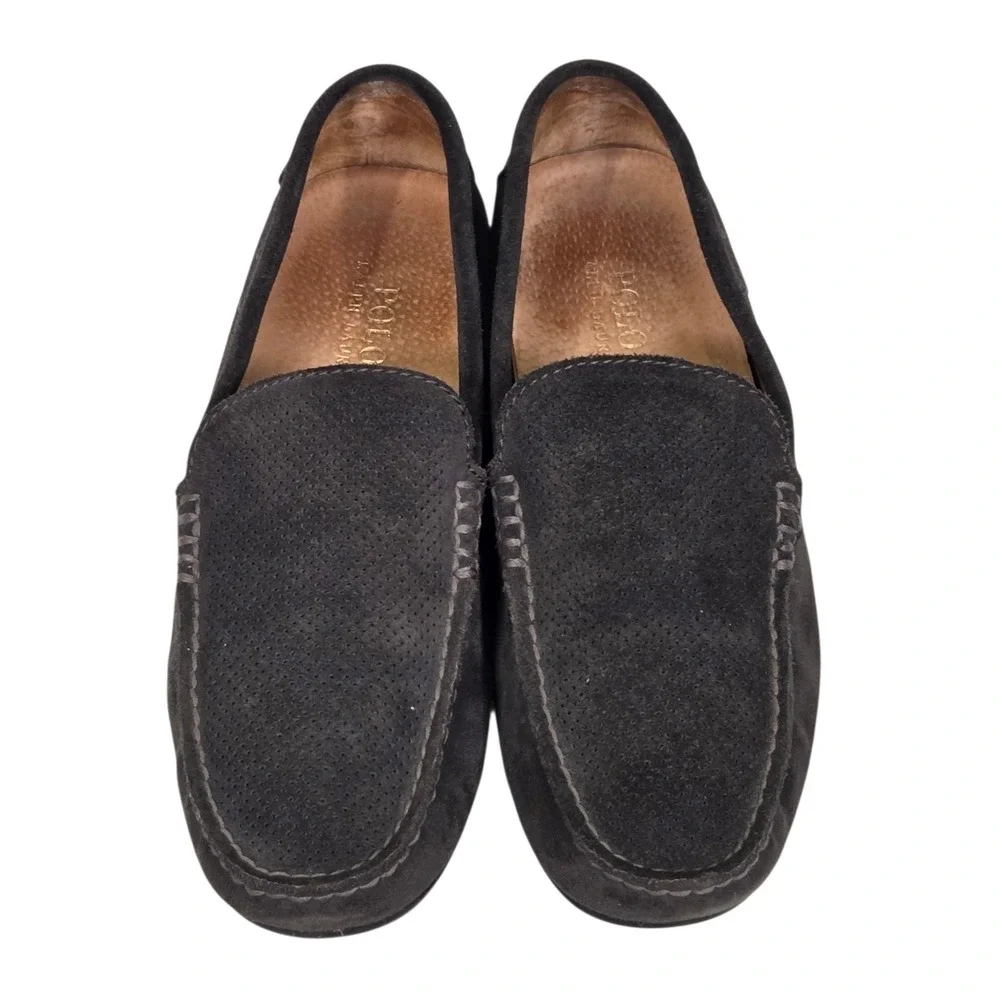 Polo Ralph Lauren Men Woodley Leather Driving Shoes 9D Loafers Dark Grey Slip On